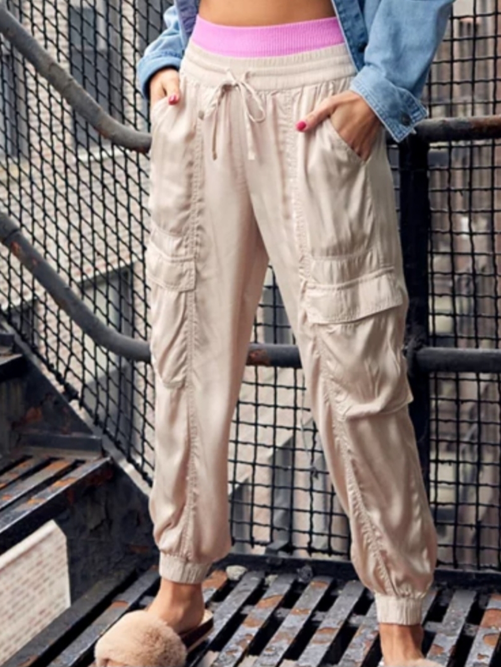 Aerie Satin Cargo Jogger Pants